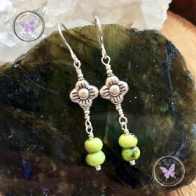 Chrysoprase Silver Flower Earrings